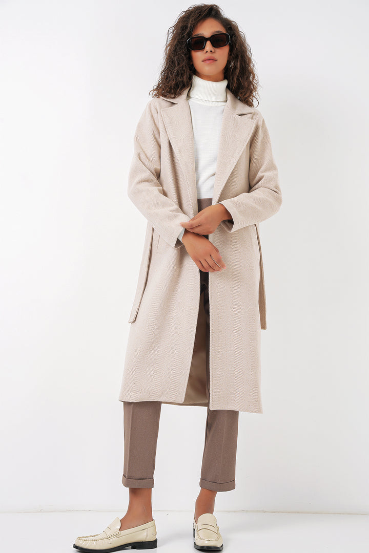 BGD Women Double-Breasted Coat with Shawl Collar - Cream - Middletown
