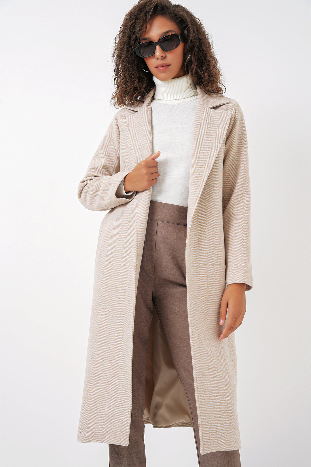 BGD Women Double-Breasted Coat with Shawl Collar - Cream - Middletown