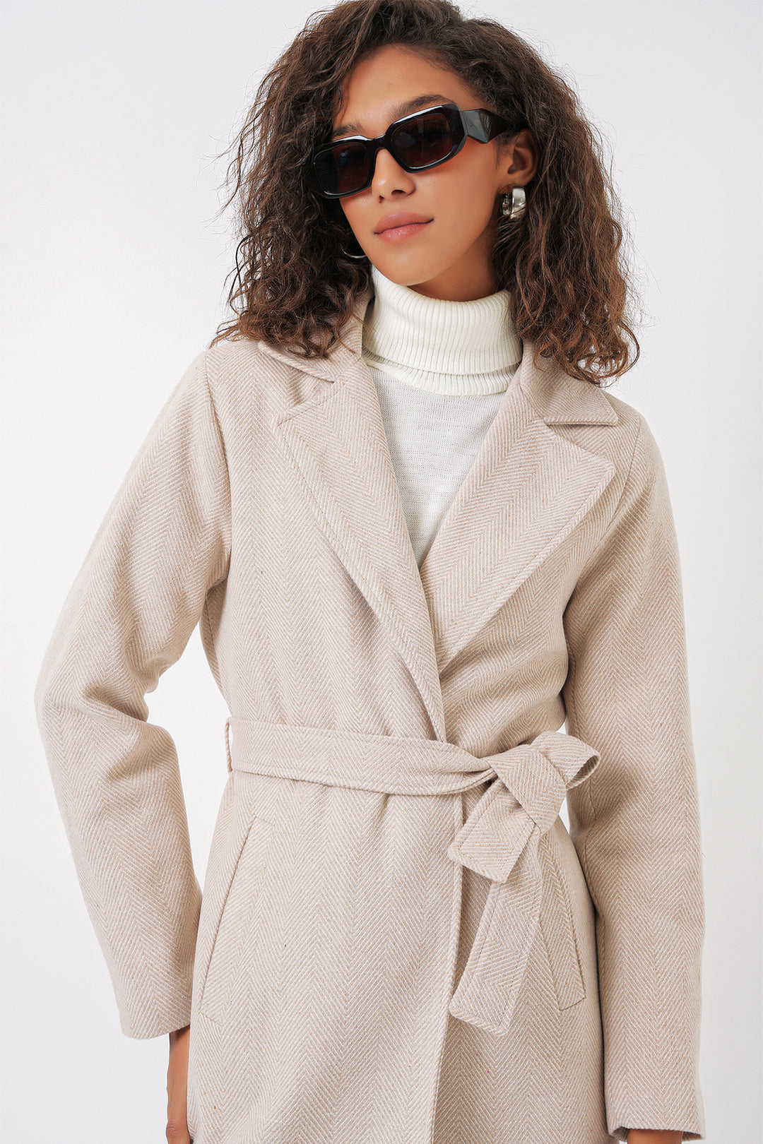 BGD Women Double-Breasted Coat with Shawl Collar - Cream - Middletown