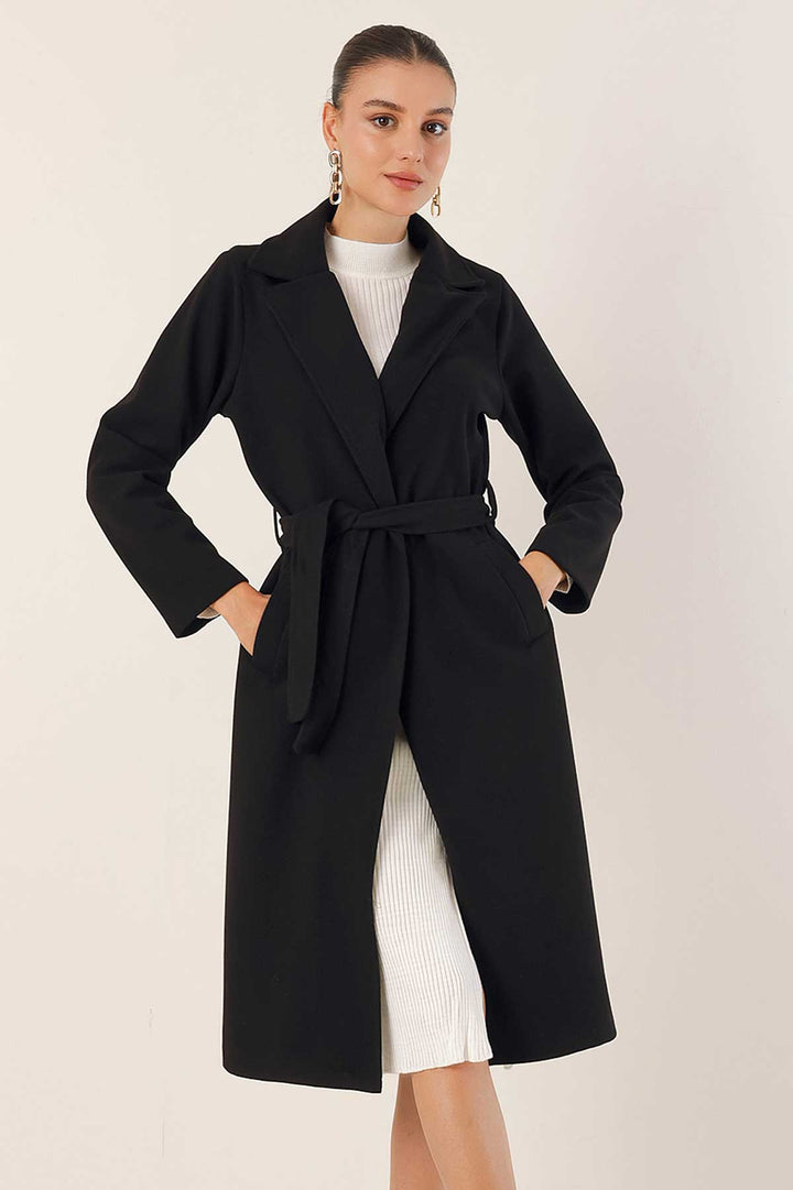 BGD Women Double Breasted Shawl Collar Coat - Black - Zacualtipán