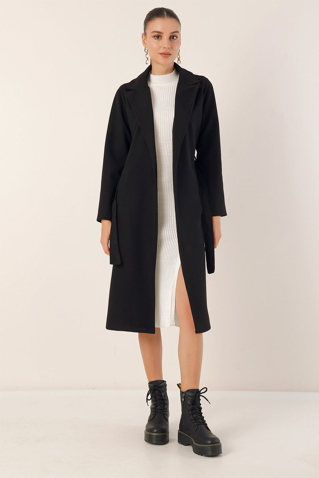 BGD Women Double Breasted Shawl Collar Coat - Black - Zacualtipán