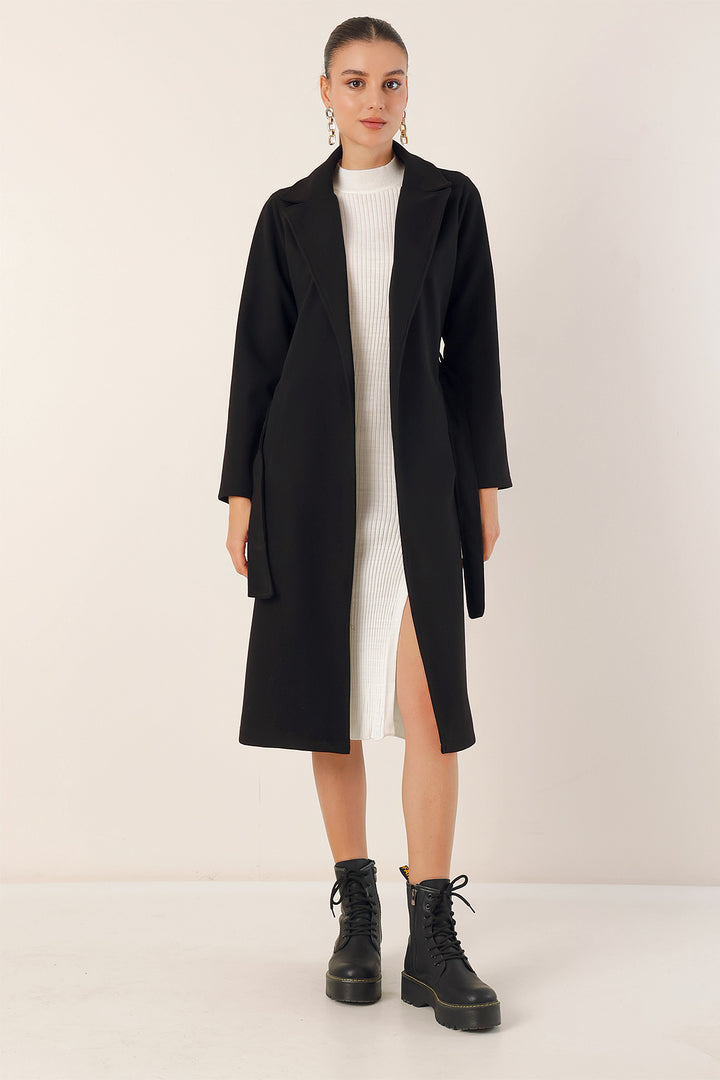 BGD Women Double Breasted Shawl Collar Coat - Black - Zacualtipán