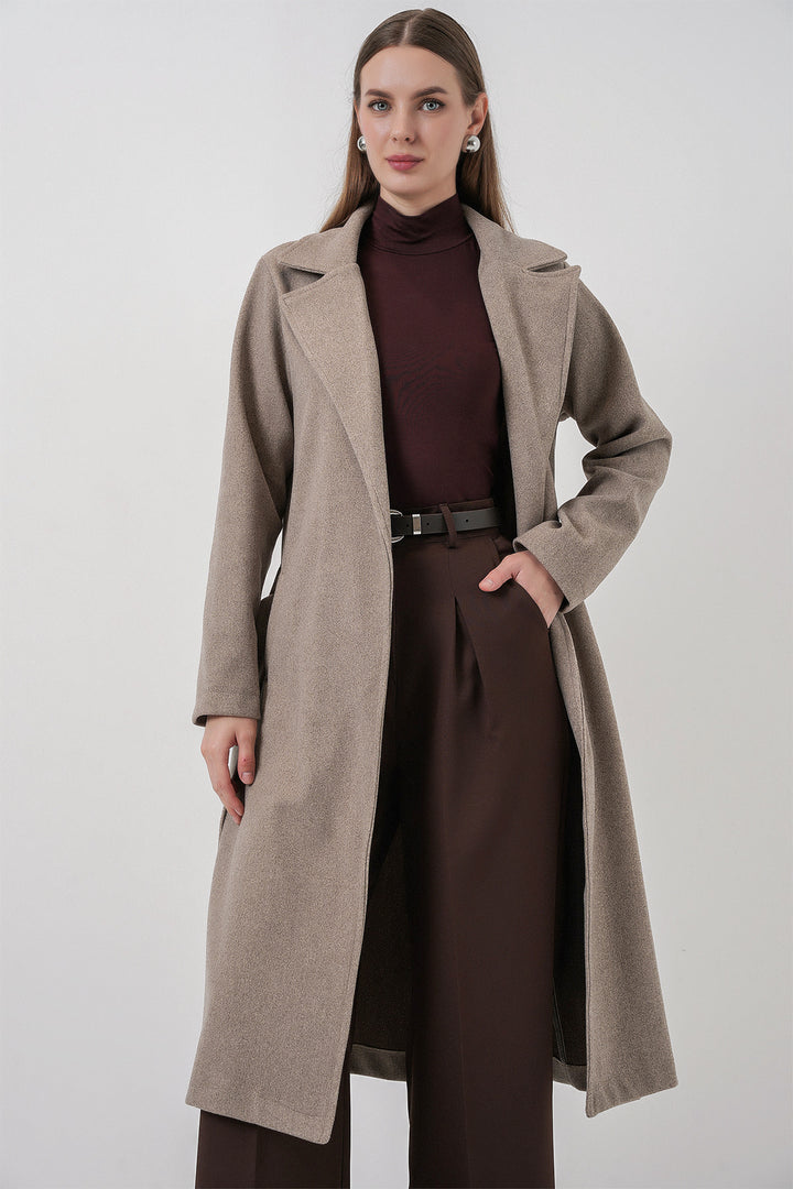 BGD Women Double Breasted Coat with Shawl Collar - Stone - Fair Lawn