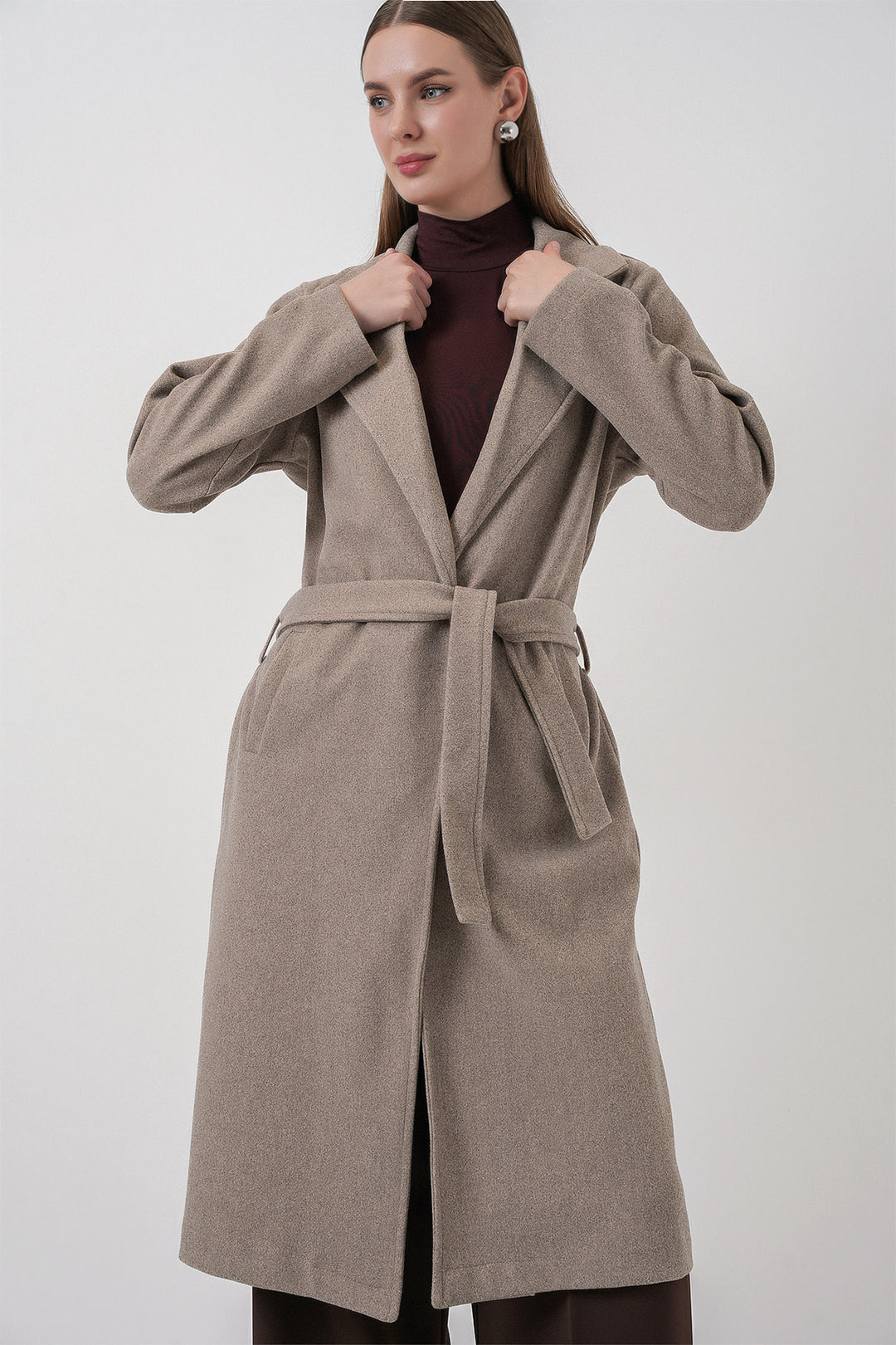 BGD Women Double Breasted Coat with Shawl Collar - Stone - Fair Lawn
