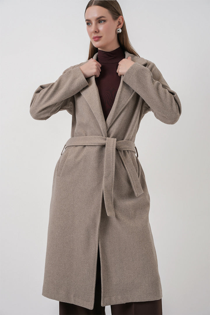 BGD Women Double Breasted Coat with Shawl Collar - Stone - Fair Lawn