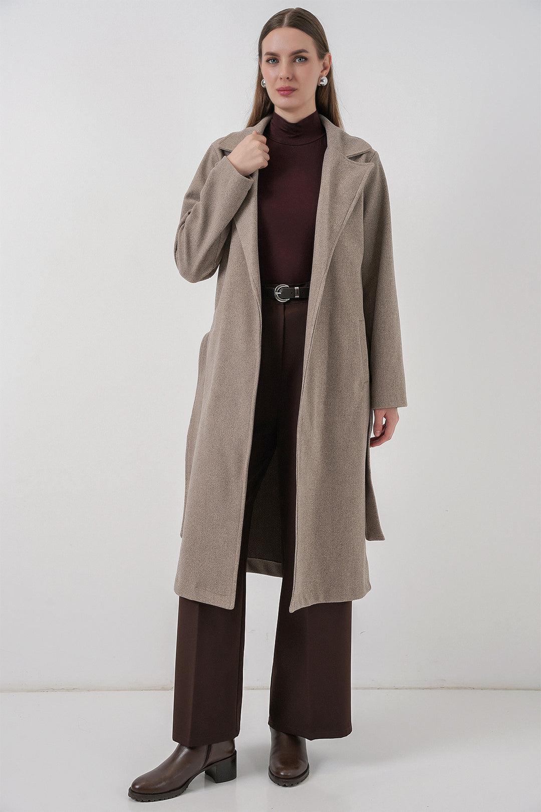 BGD Women Double Breasted Coat with Shawl Collar - Stone - Fair Lawn