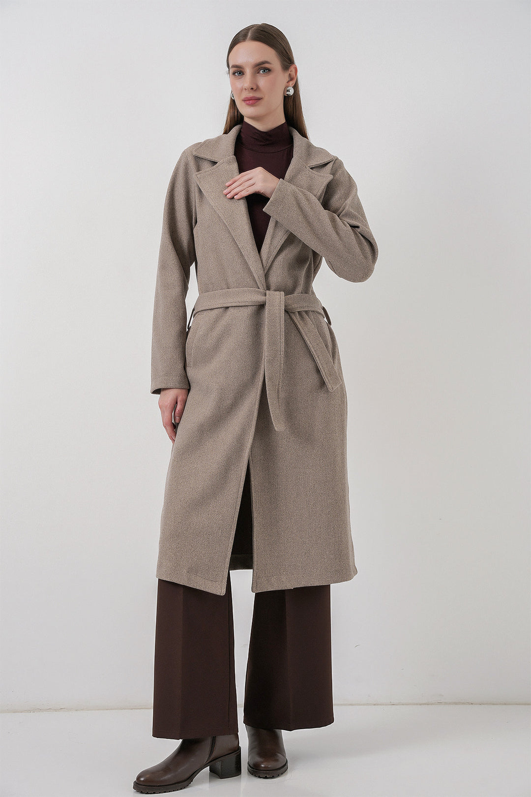 BGD Women Double Breasted Coat with Shawl Collar - Stone - Fair Lawn