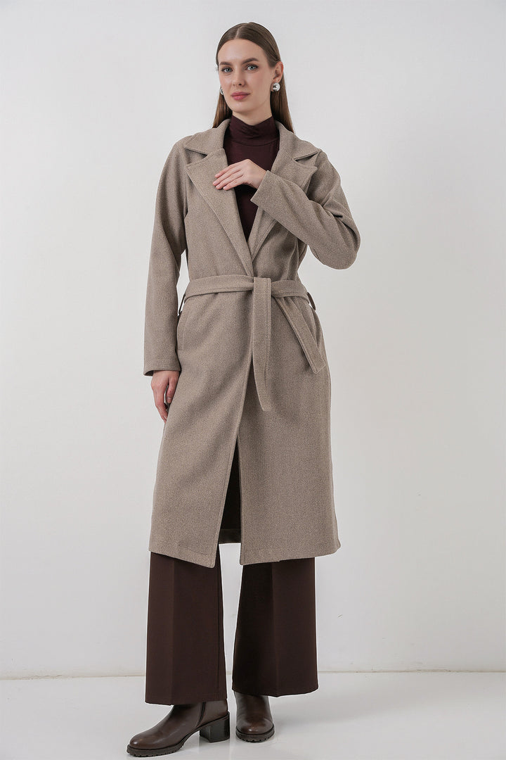BGD Women Double Breasted Coat with Shawl Collar - Stone - Fair Lawn