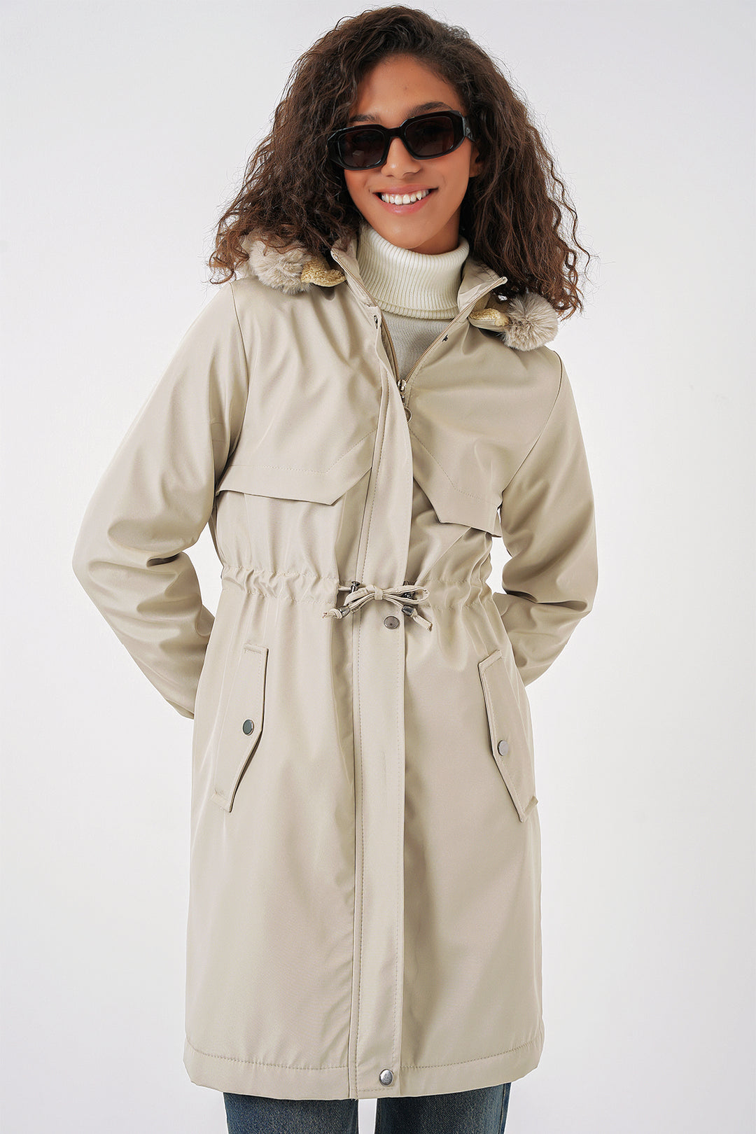 BGD Women Hooded Faux Fur Coat - Stone - Pallíni