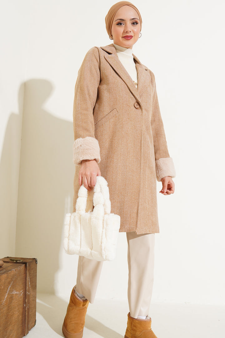 BGD Women Women's Arms Furry Fishbone Overcoat - Biscuit - Estero