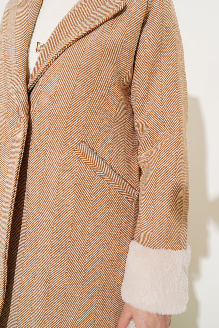 BGD Women Women's Arms Furry Fishbone Overcoat - Biscuit - Estero