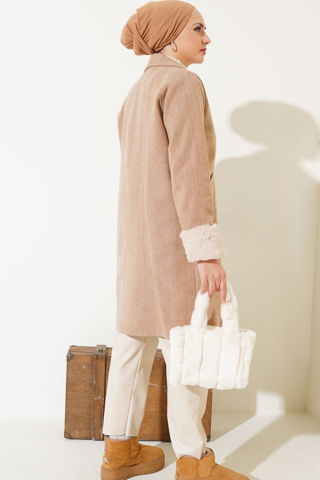 BGD Women Women's Arms Furry Fishbone Overcoat - Biscuit - Estero