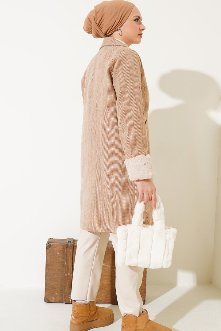 BGD Women Women's Arms Furry Fishbone Overcoat - Biscuit - Estero