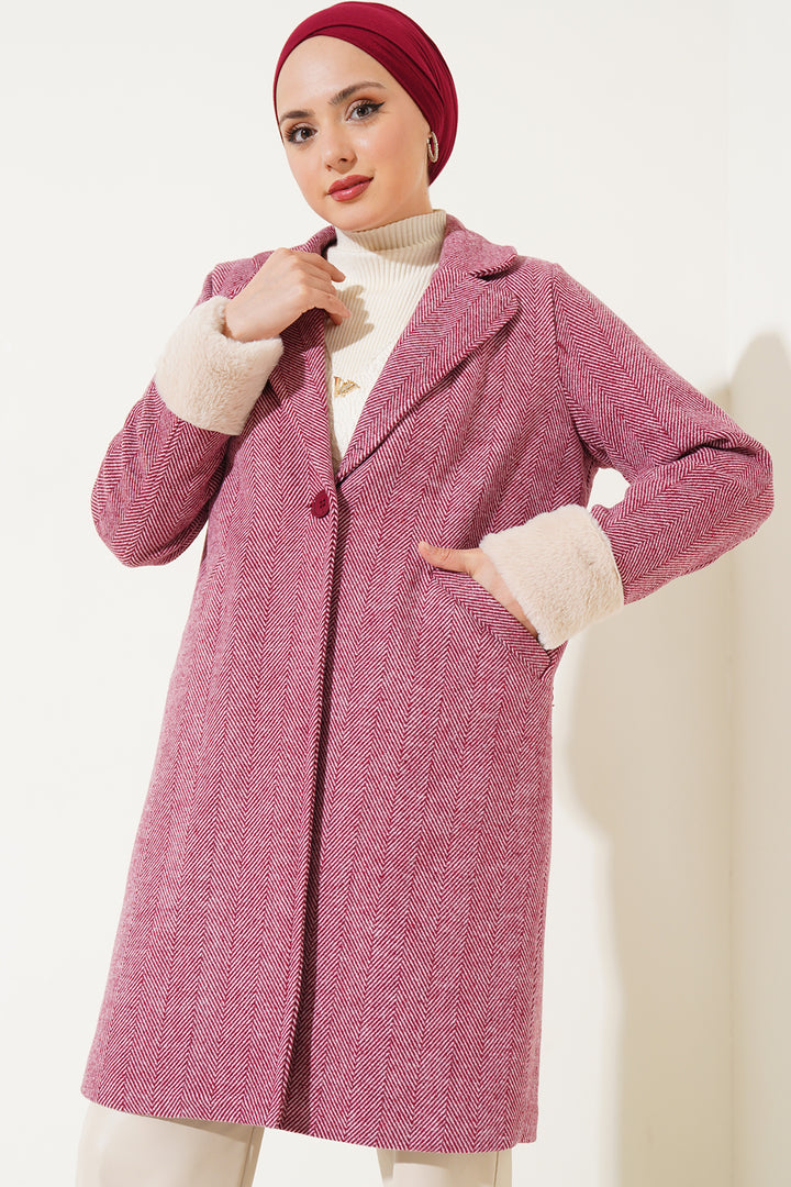 BGD Women Women's Arms Furry Fishbone Overcoat - Burgundy - Charlottetown
