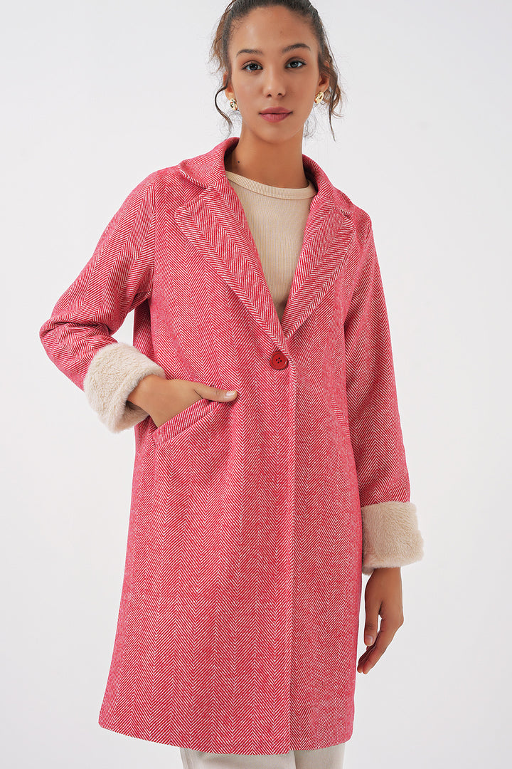 BGD Women Women's Arms Furry Fishbone Overcoat - Red - Roubaix