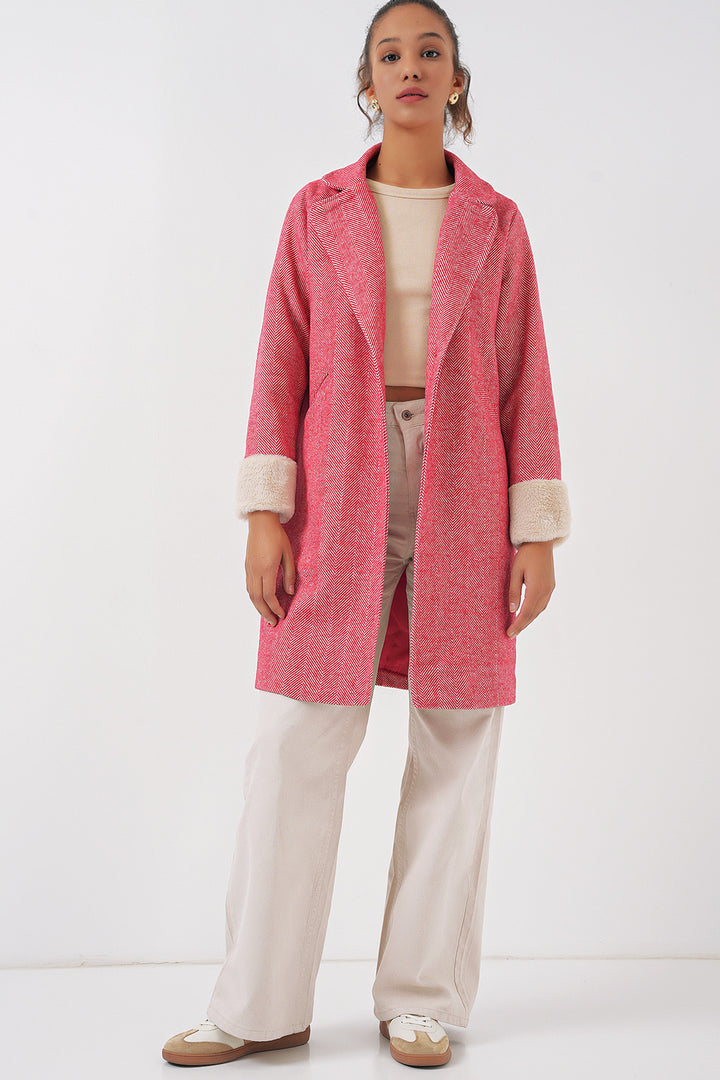 BGD Women Women's Arms Furry Fishbone Overcoat - Red - Roubaix