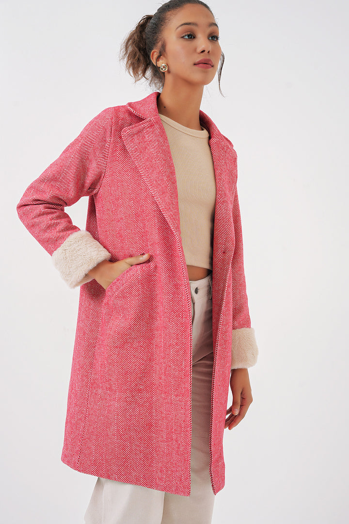 BGD Women Women's Arms Furry Fishbone Overcoat - Red - Roubaix