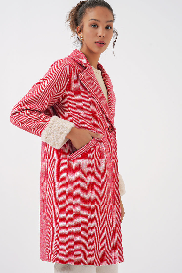 BGD Women Women's Arms Furry Fishbone Overcoat - Red - Roubaix
