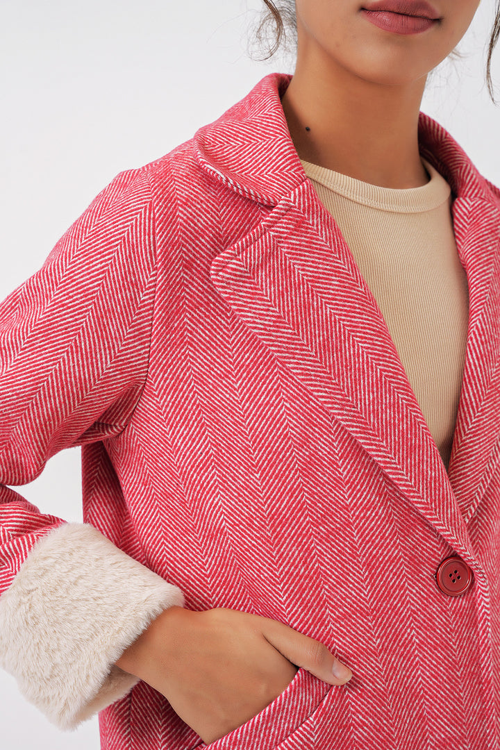 BGD Women Women's Arms Furry Fishbone Overcoat - Red - Roubaix