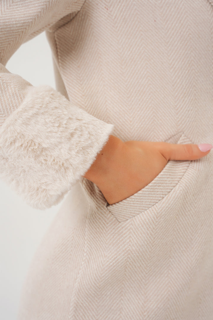 BGD Women Women's Arms Furry Fishbone Overcoat - Cream - North Port