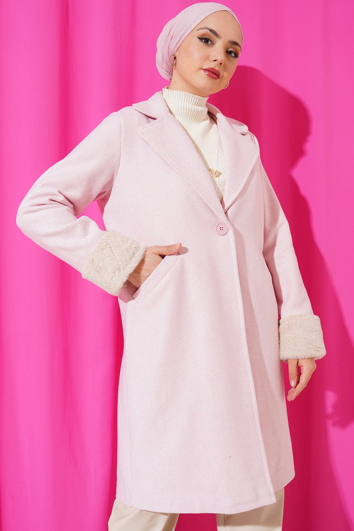 BGD Women Women's Arms Furry Fish Back Camel Coat - Powder - Pinneberg