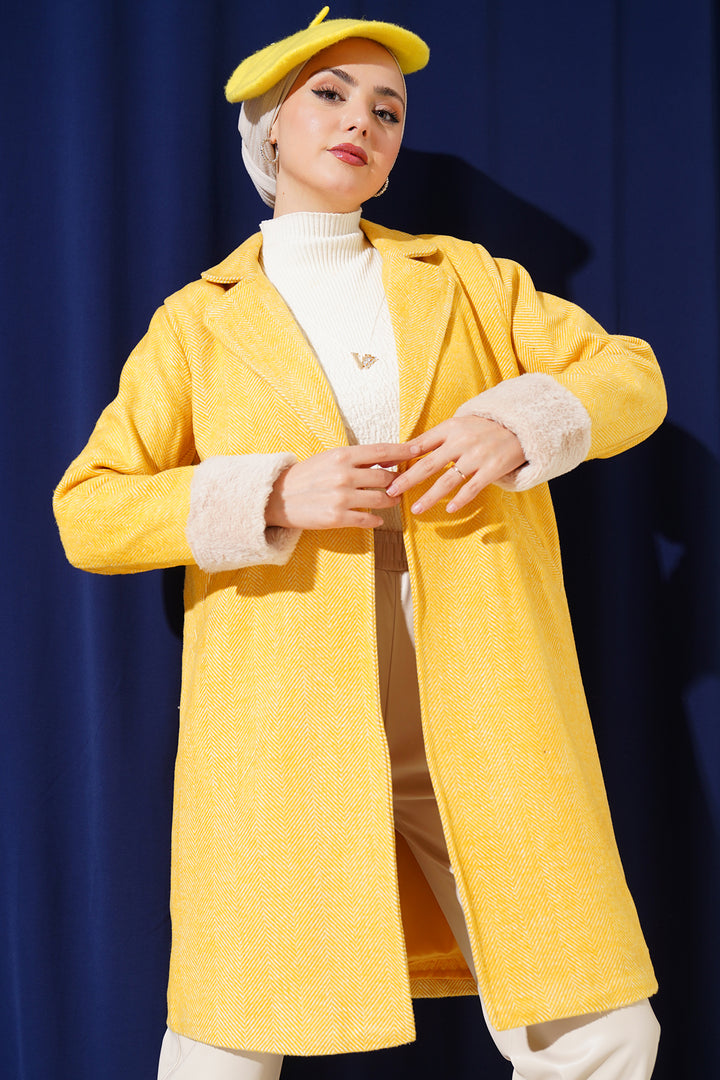 BGD Women Women's Arms Furry Fishbone Overcoat - Yellow - Coppell