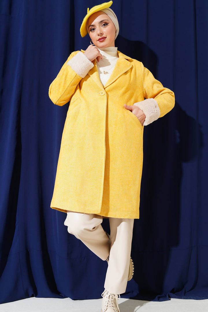 BGD Women Women's Arms Furry Fishbone Overcoat - Yellow - Coppell