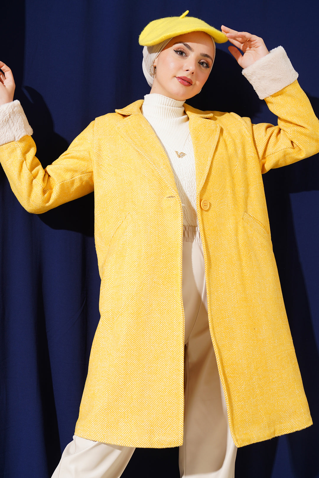 BGD Women Women's Arms Furry Fishbone Overcoat - Yellow - Coppell