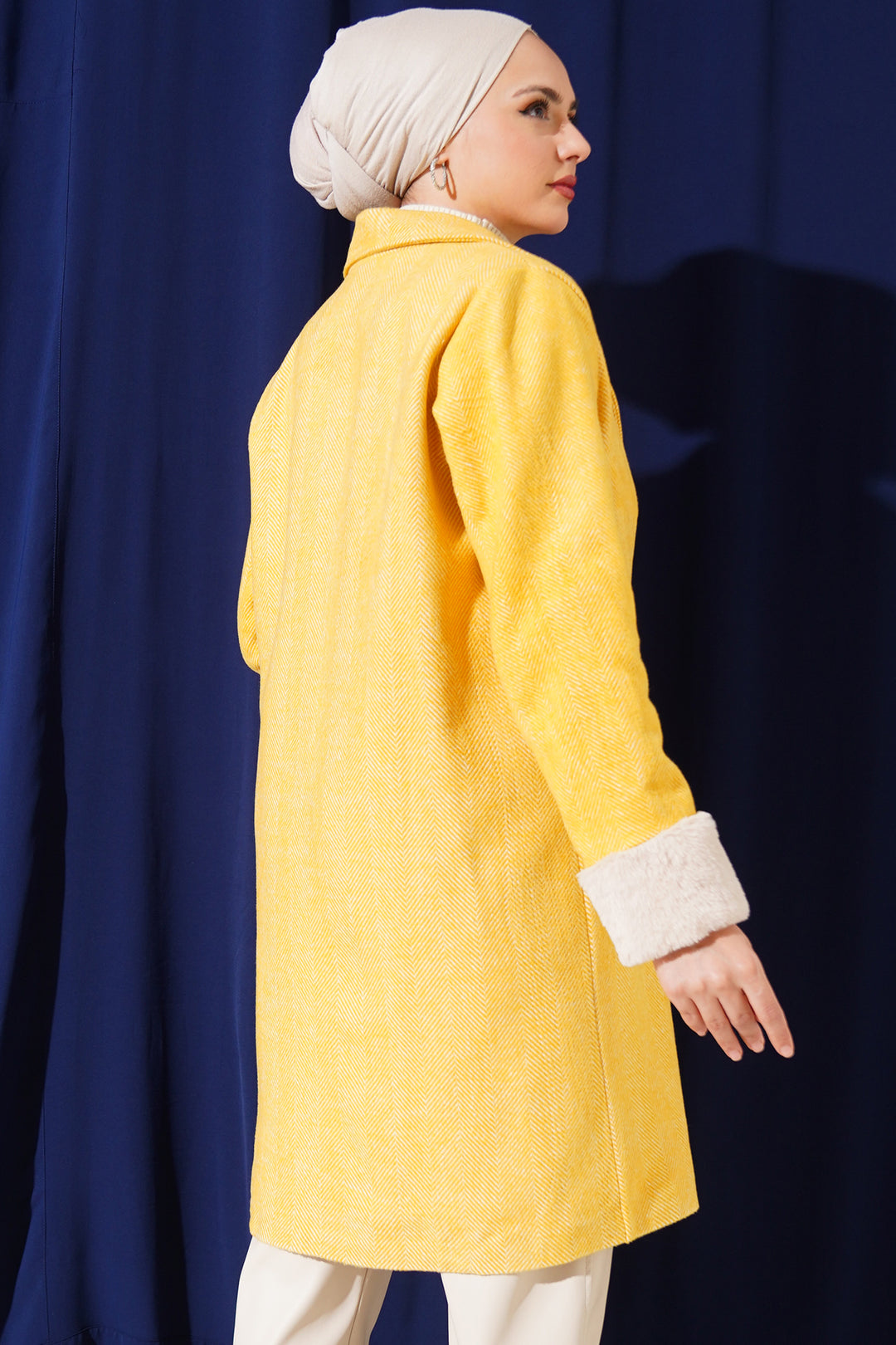 BGD Women Women's Arms Furry Fishbone Overcoat - Yellow - Coppell