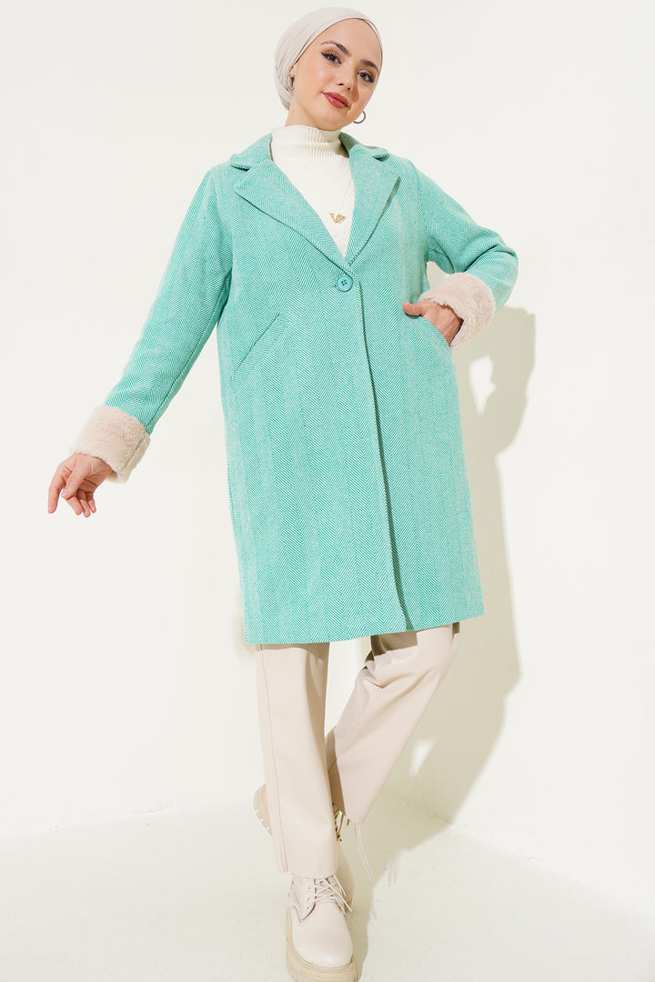 BGD Women Women's Furry Fishbone Overcoat - Green - Clarkstown