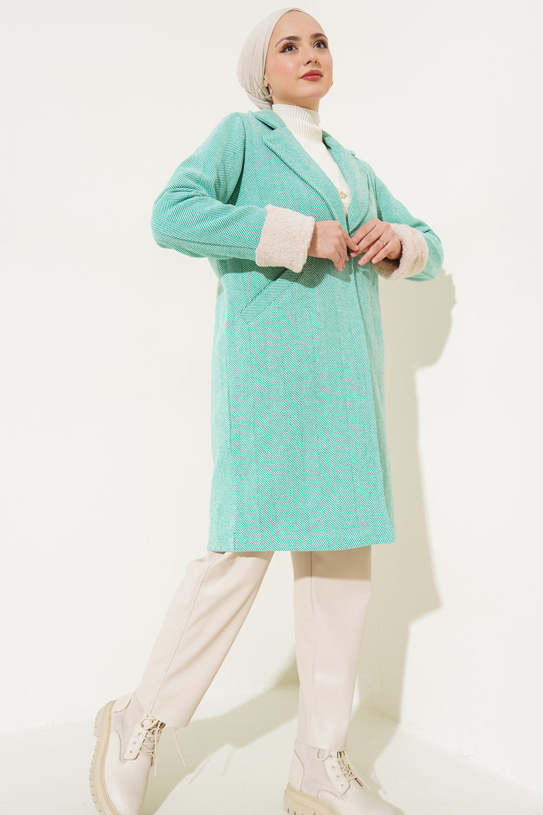BGD Women Women's Furry Fishbone Overcoat - Green - Clarkstown