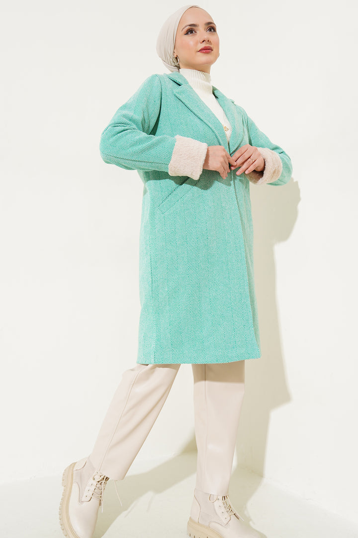 BGD Women Women's Furry Fishbone Overcoat - Green - Clarkstown