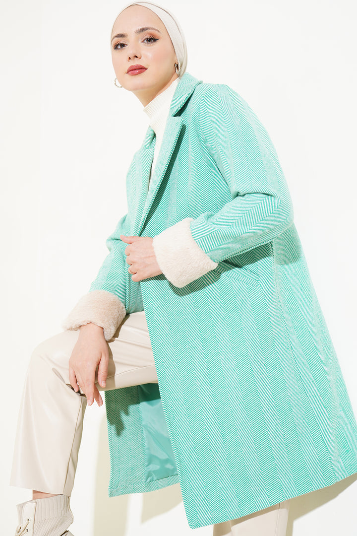 BGD Women Women's Furry Fishbone Overcoat - Green - Clarkstown