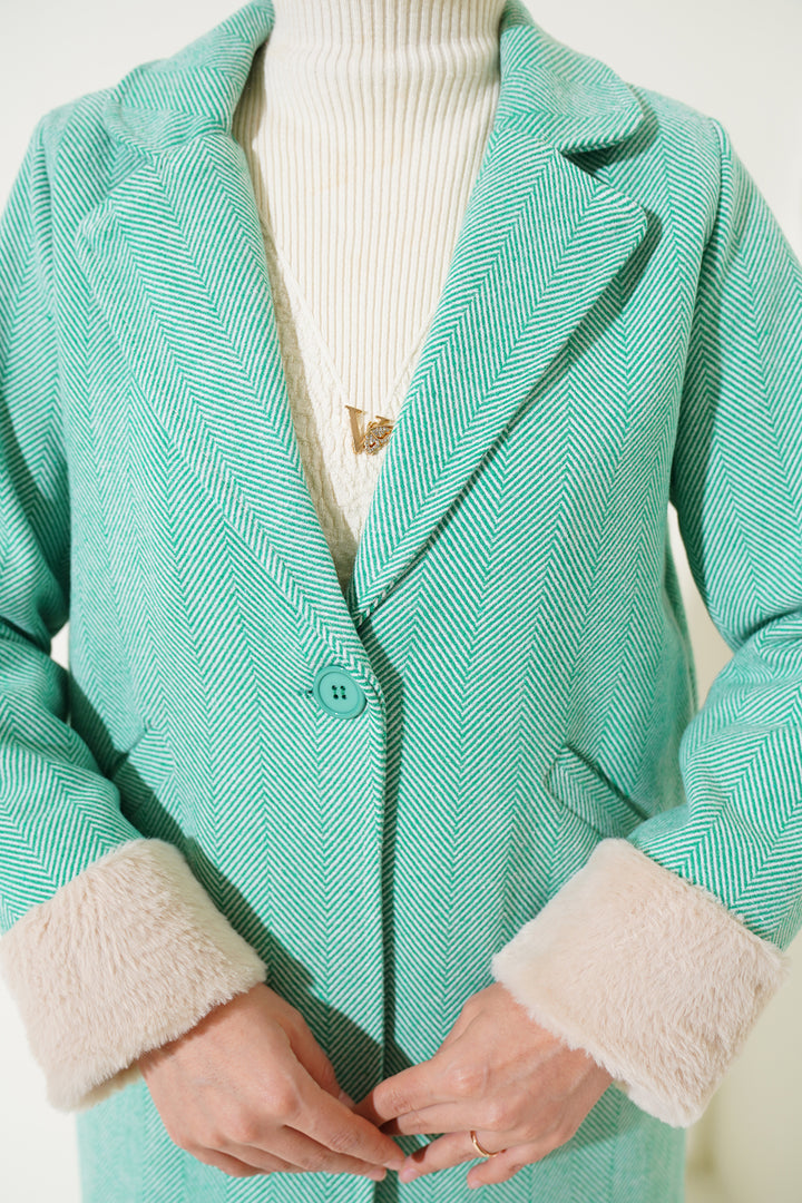 BGD Women Women's Furry Fishbone Overcoat - Green - Clarkstown