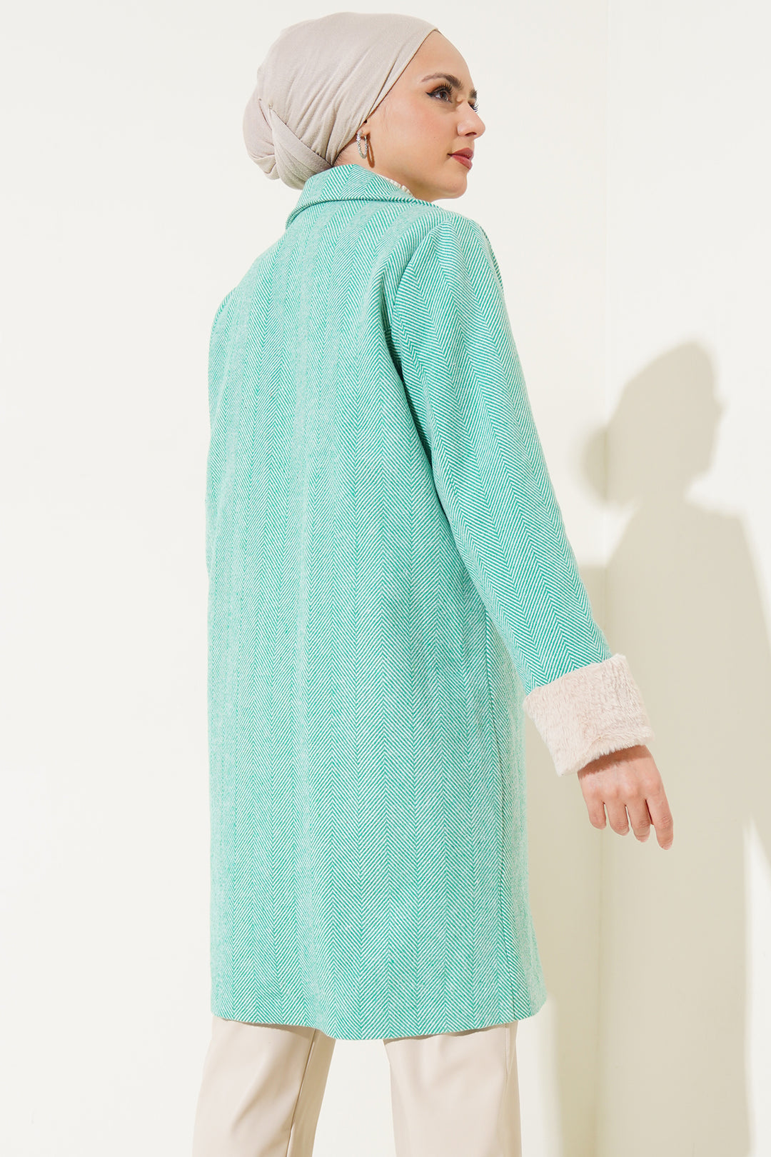 BGD Women Women's Furry Fishbone Overcoat - Green - Clarkstown