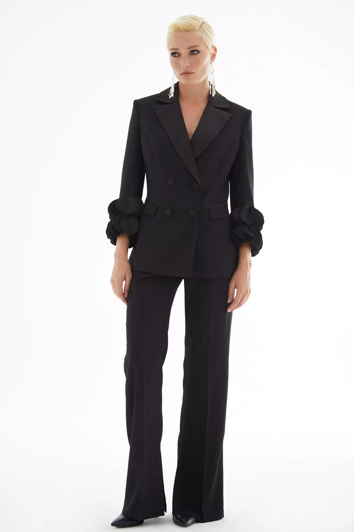 FRV Black krep saten long sleeve long jacket - Vushtrri