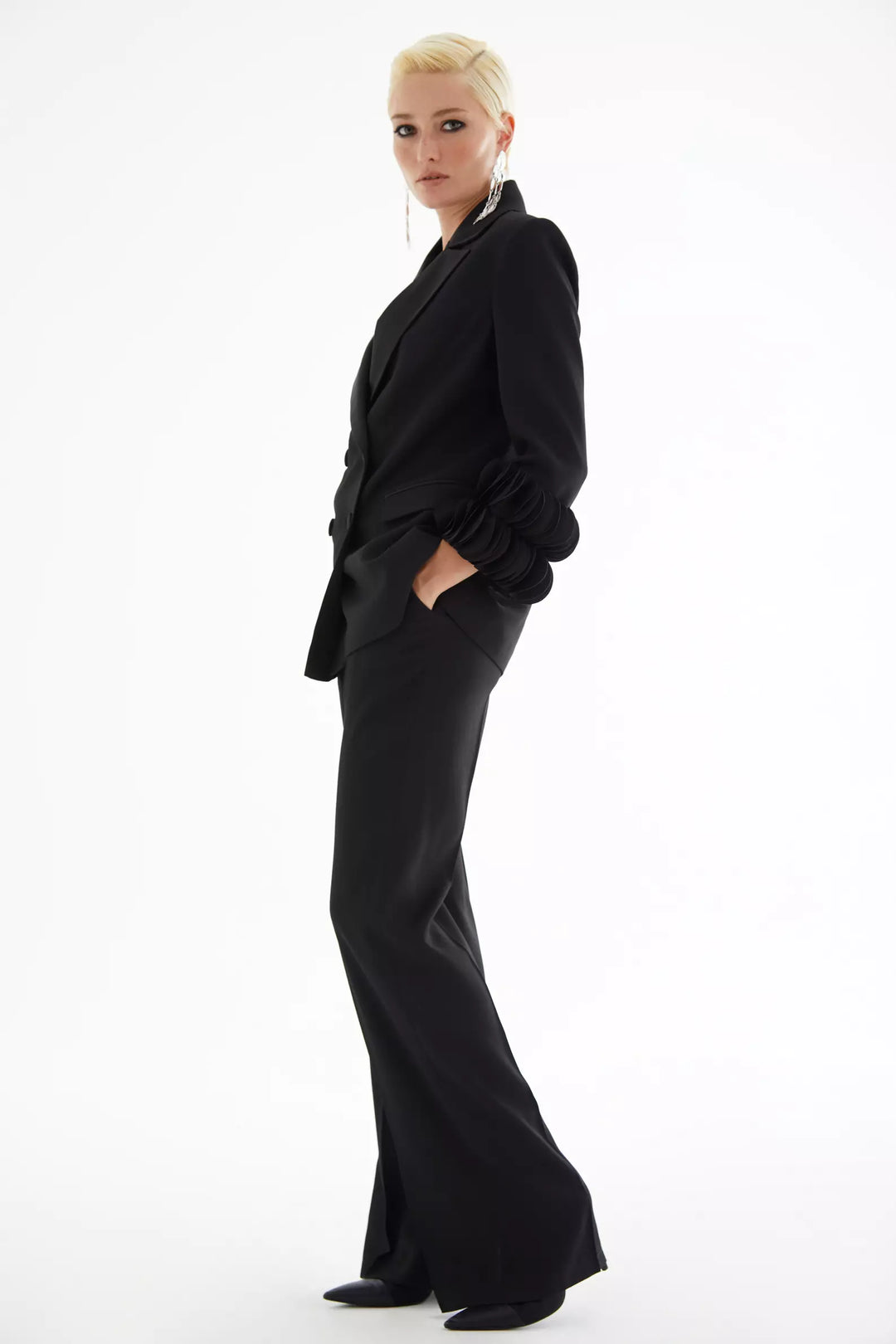 FRV Black krep saten long sleeve long jacket - Vushtrri