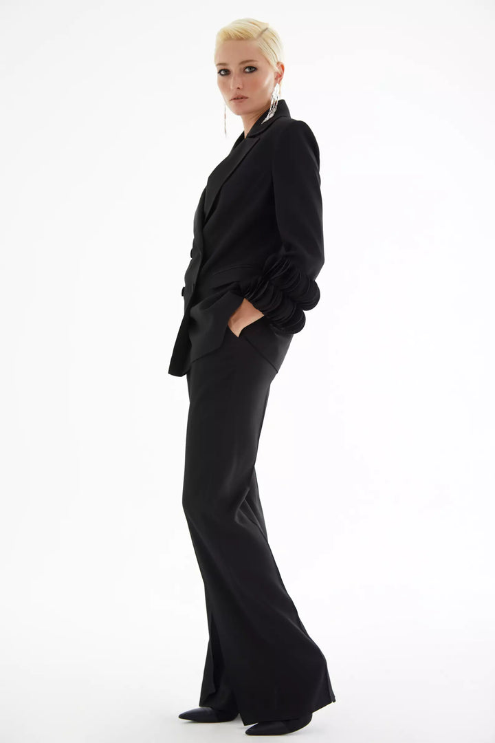 FRV Black krep saten long sleeve long jacket - Vushtrri