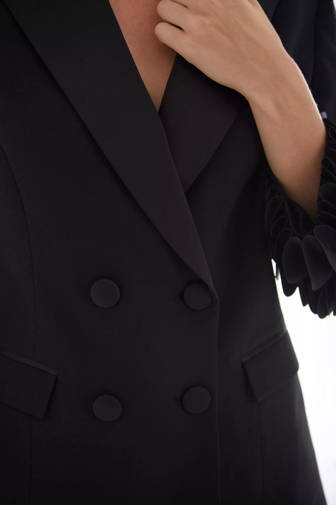 FRV Black krep saten long sleeve long jacket - Vushtrri