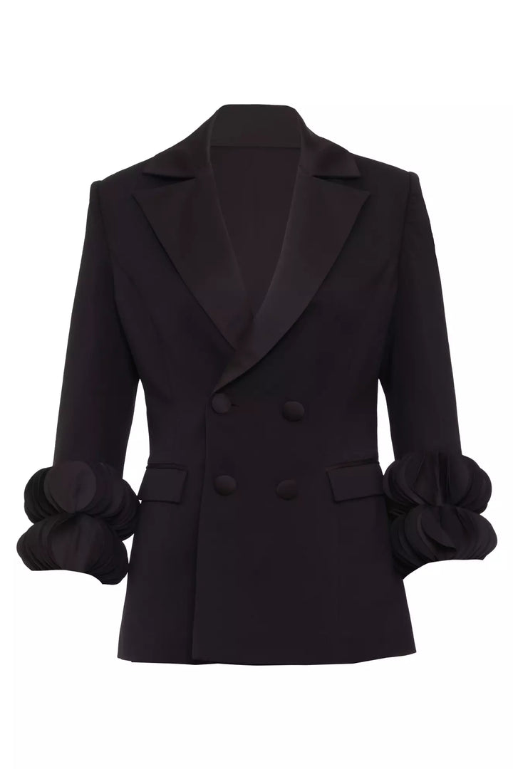 FRV Black krep saten long sleeve long jacket - Vushtrri