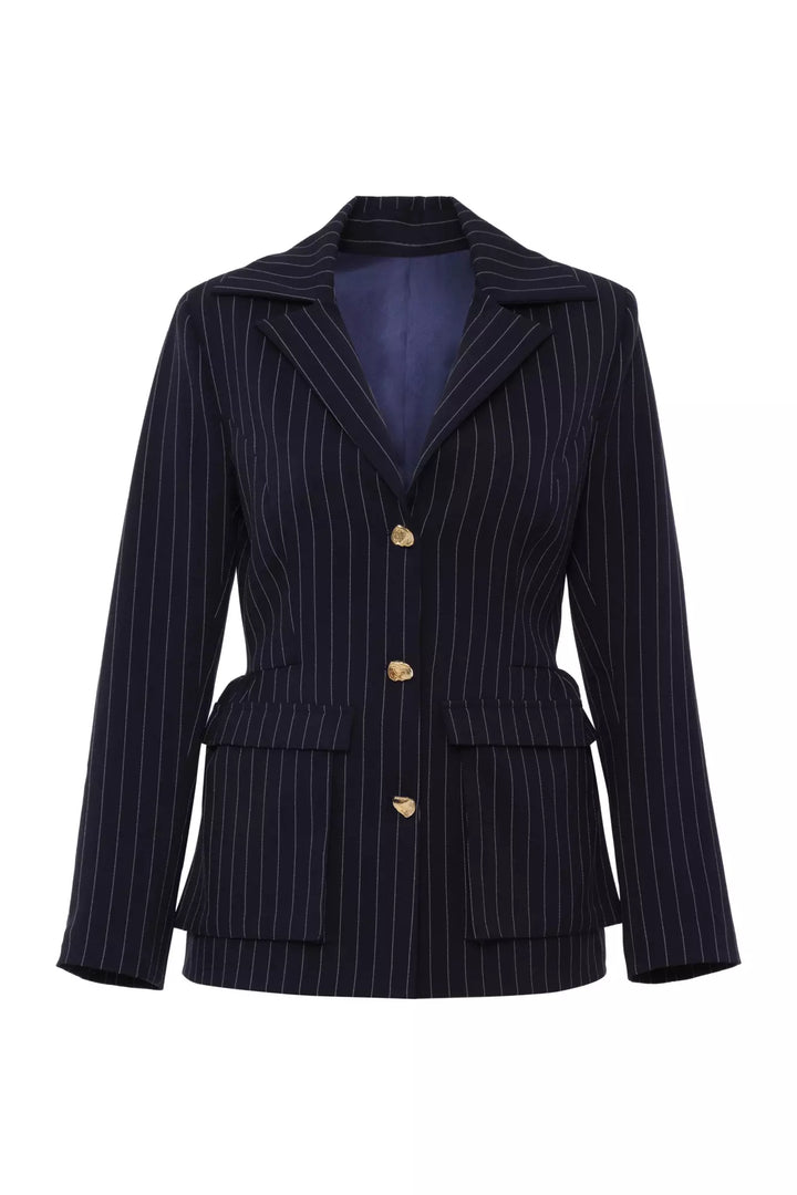 FRV Navy blue woven long sleeve long jacket - Pleasanton