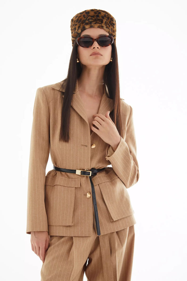FRV Camel woven long sleeve long jacket - Etterbeek