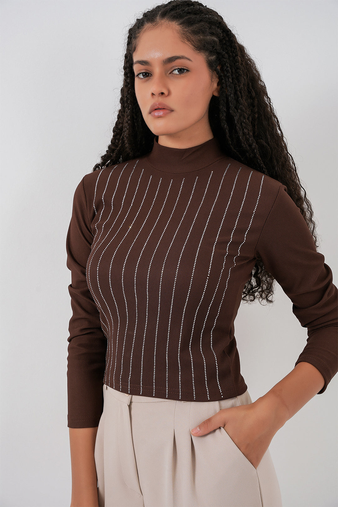 BGD Women Taşlı Body - Kahverengi - Hellevoetsluis