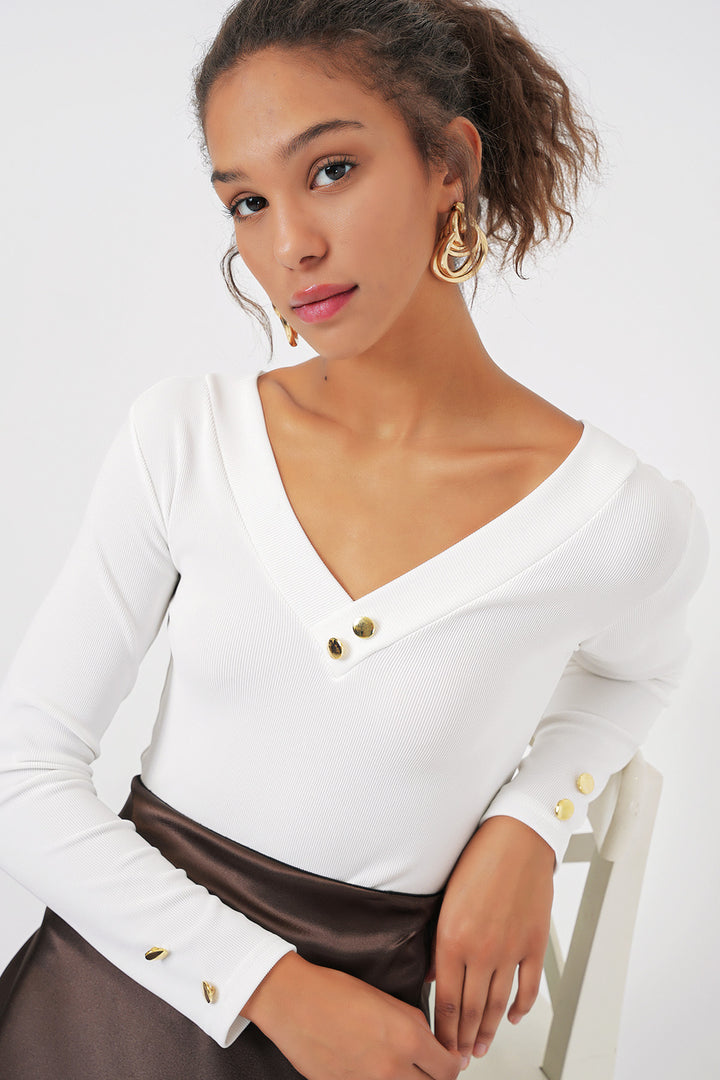 BGD Women Long Sleeve Bodysuit - White - Torre del Greco