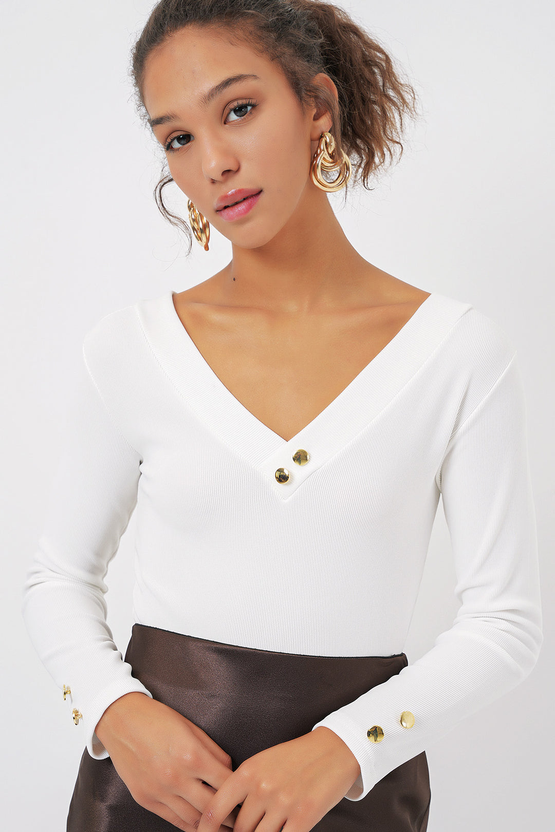 BGD Women Long Sleeve Bodysuit - White - Torre del Greco