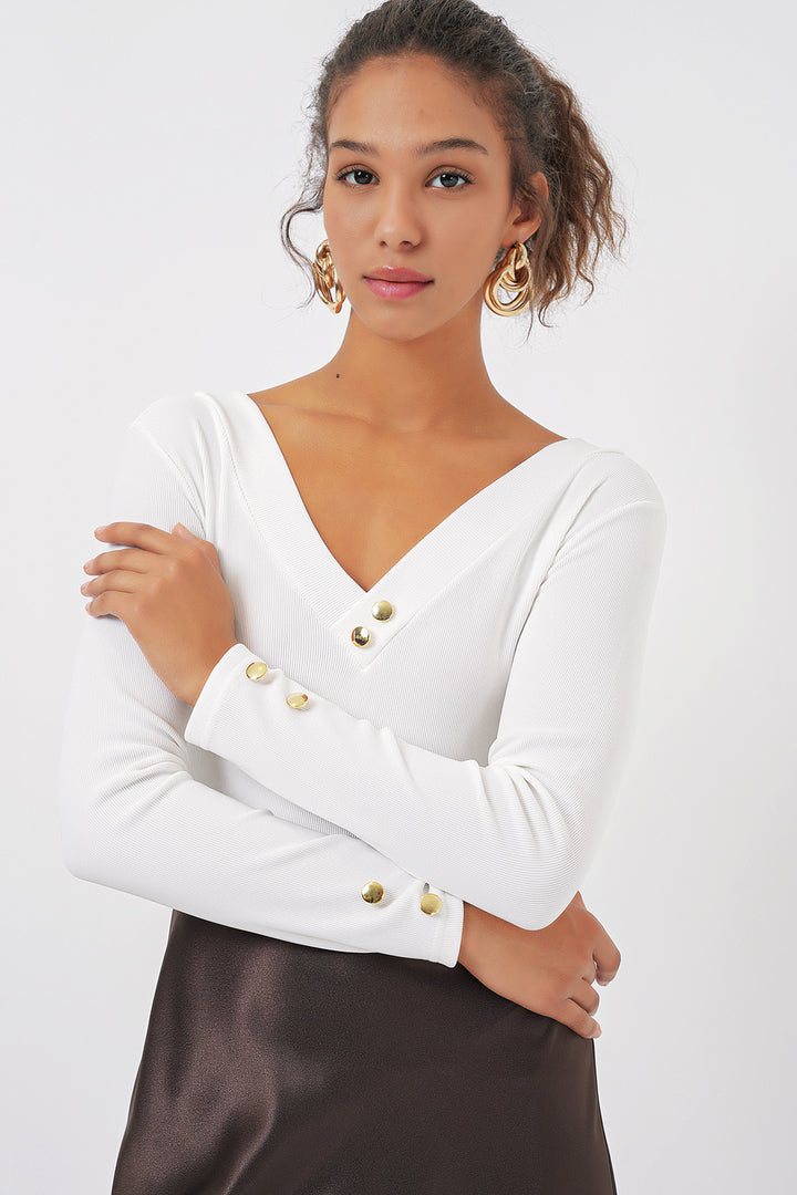 BGD Women Long Sleeve Bodysuit - White - Torre del Greco