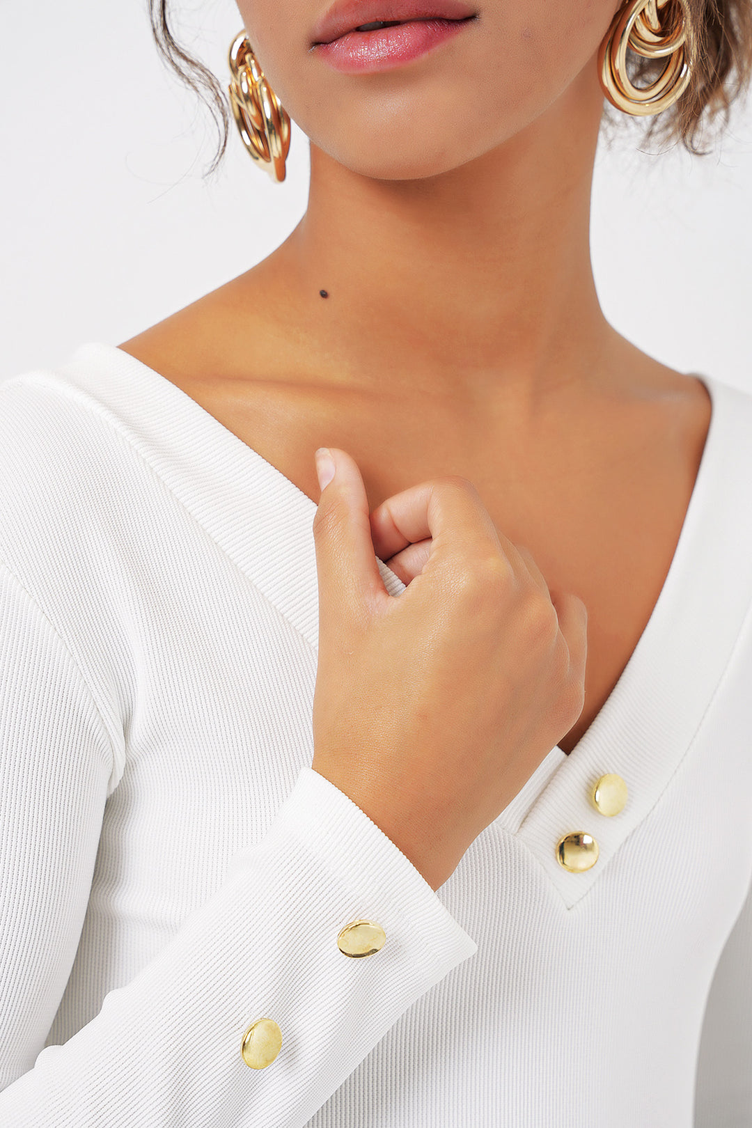 BGD Women Long Sleeve Bodysuit - White - Torre del Greco
