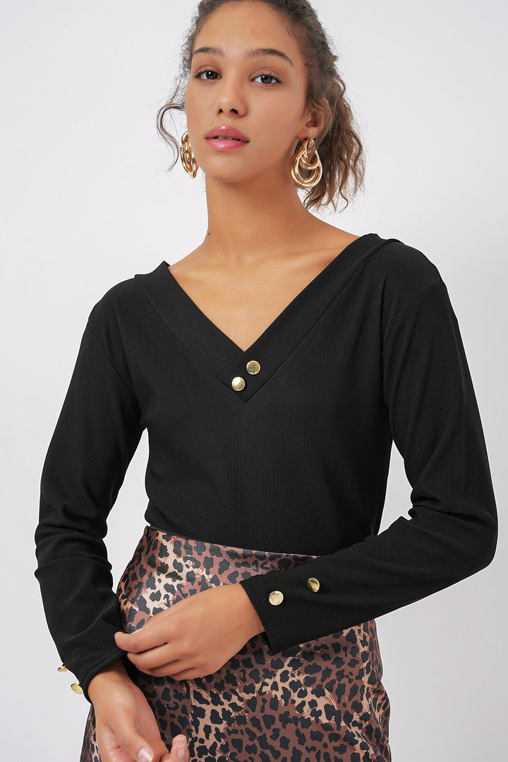 BGD Women Long Sleeve Bodysuit - Black - Morelia