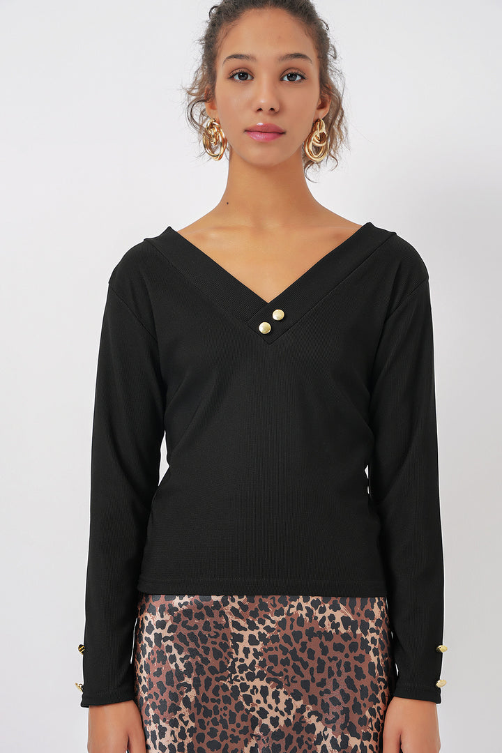 BGD Women Long Sleeve Bodysuit - Black - Morelia