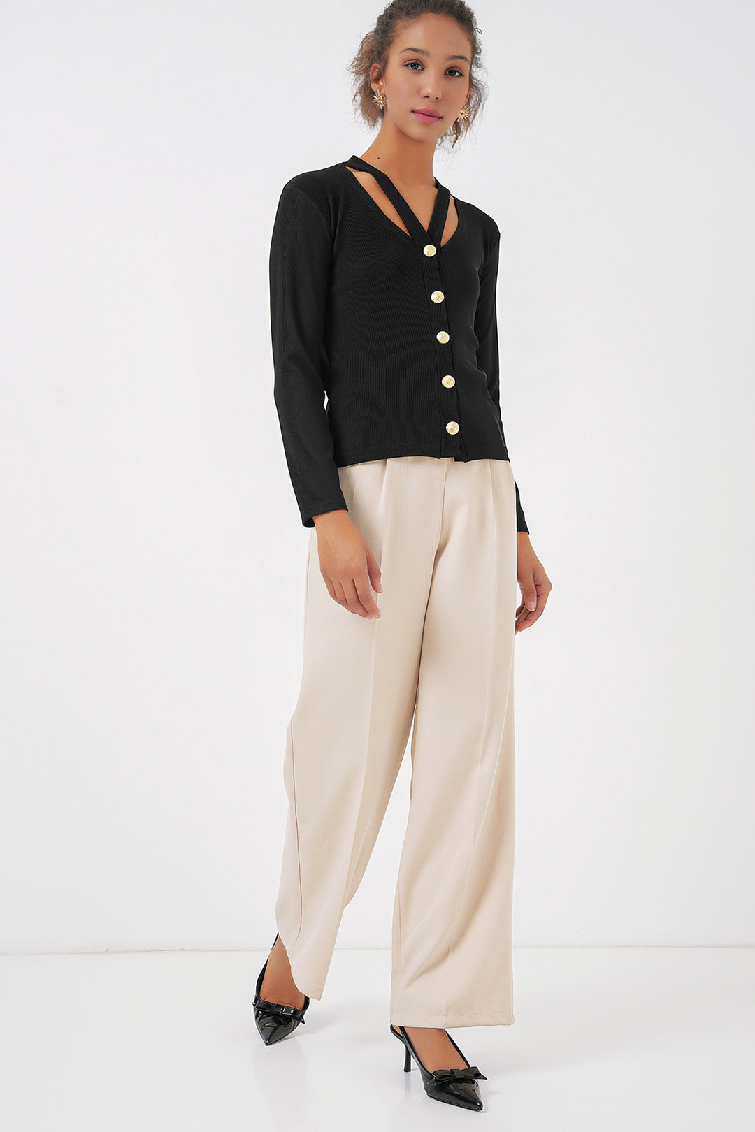 BGD Women Buttoned Basic Knit Cardigan - Black - Niagara Falls